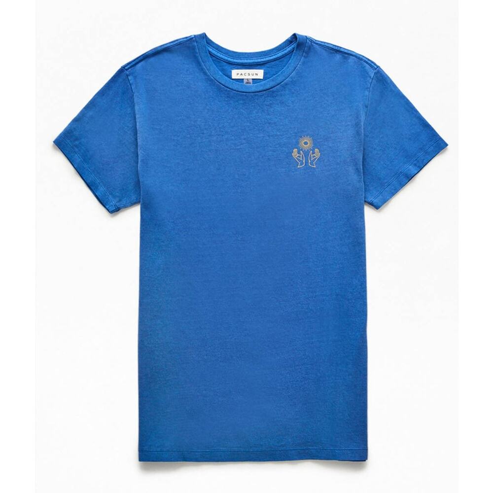 PacSun NEW Solid Blue Follow Astrology Short Sleeve Casual Men's Basic T-shirt